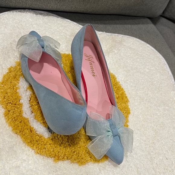 Light blue square heel with chiffon bow, Jifumei brand size 8 - Picture 11 of 12